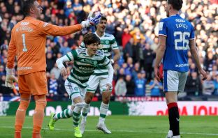Kyogo Furuhashi of Celtic celebrates
