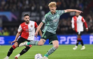 Feyenoord's Luka Ivanusec vies with Celtic's Liam Scales
