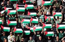 Celtic supporters show their support with Palestine flags