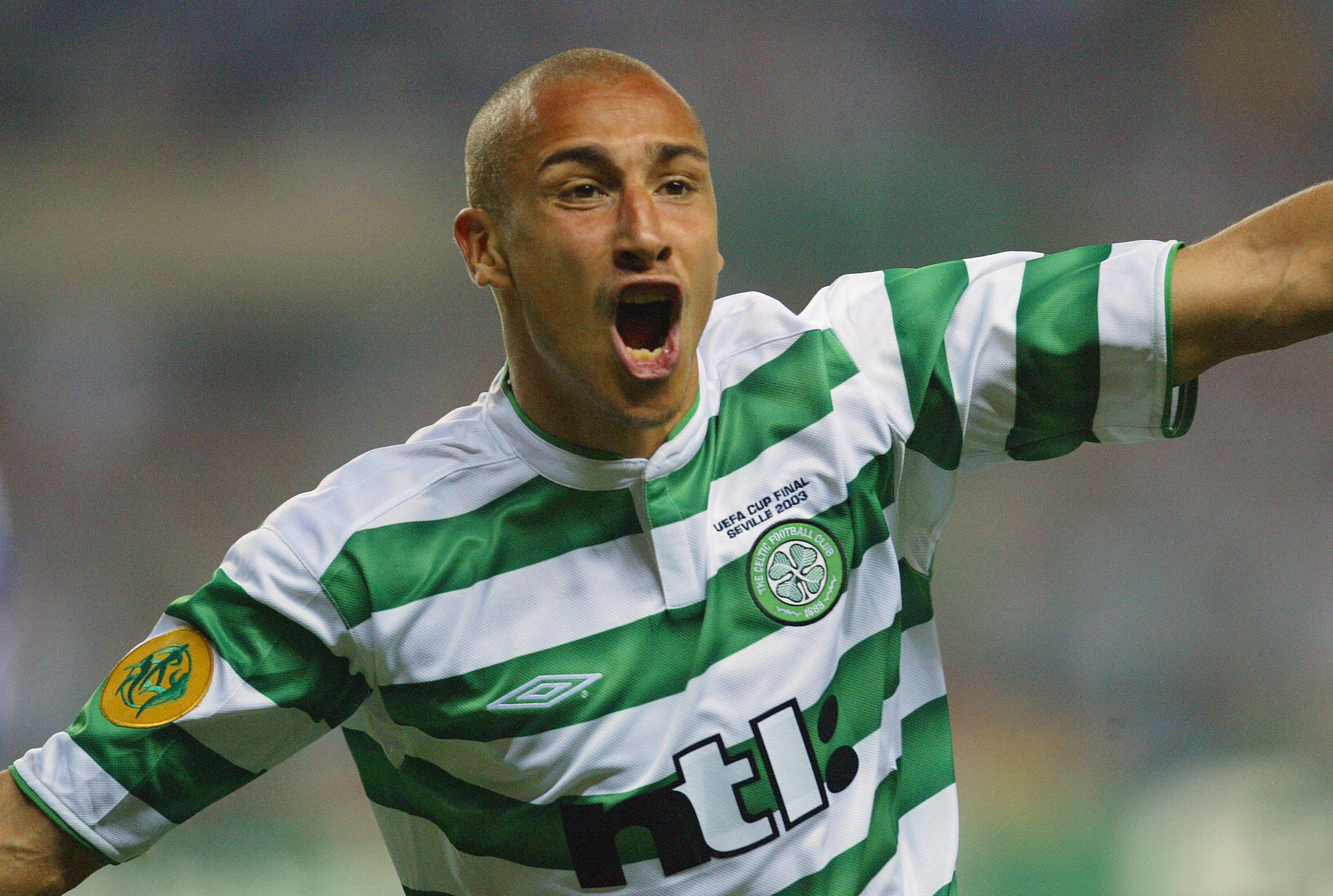 Henrik Larsson after scoring in Seville