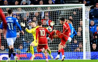 Bojan Miovski scores at Ibrox
