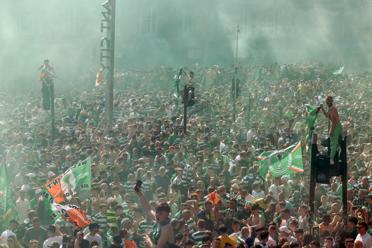 Celtic Supporters celebrating the 2024 title win 