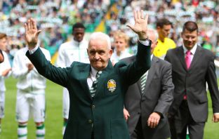 John Clark waves to the Celtic support on flag day, 2015