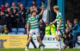 Nicolas Kuhn celebrating scoring Celtic's winner in Dingwall