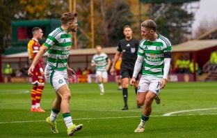 Luke McCowan celebrates with James Forrest