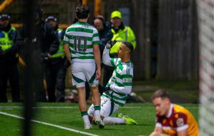Adam Idah celebrates his goal.