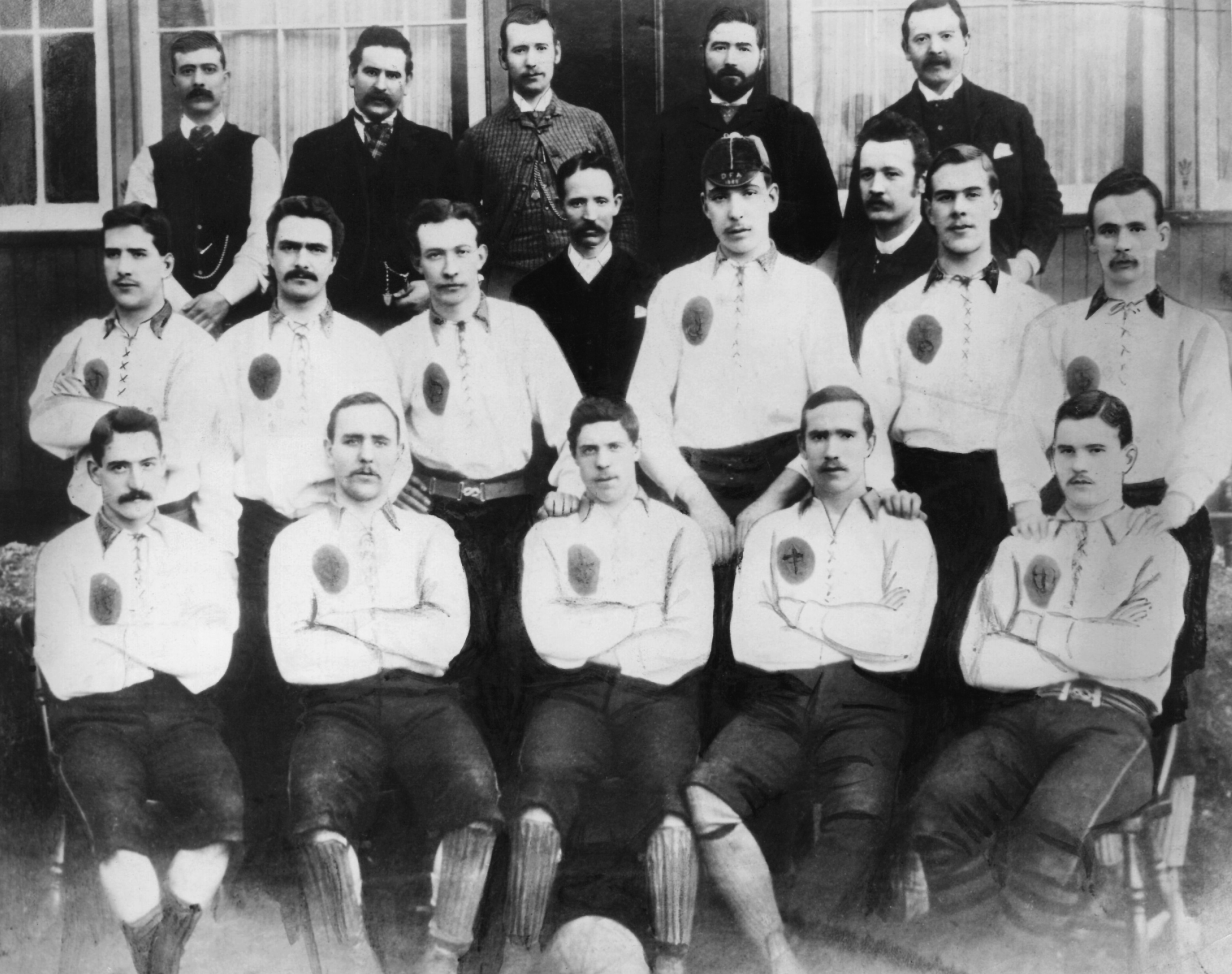 The Celtic FC team line-up for the 1887-88 season (back row left to right, players only) Willie Groves, Tom Maley, Paddy Gallagher, Willie Dunning, Willie Maley, Mick Dunbar, (front row left to right) Johnny Coleman, James McLaren, James Kelly, Neil McCallum, Mick McKeown.