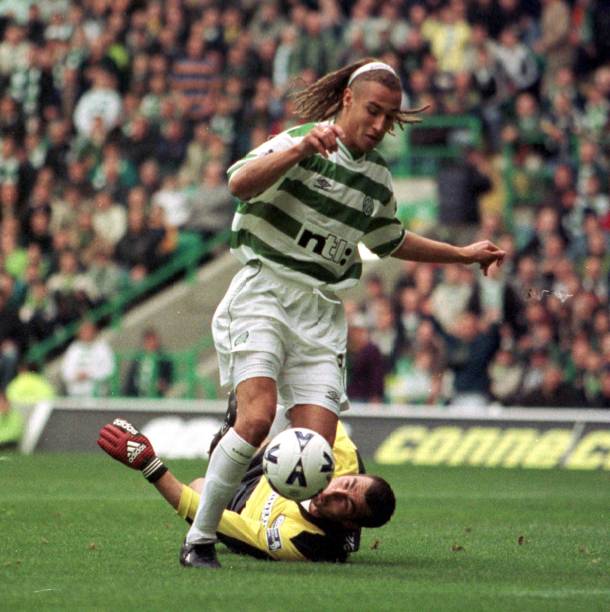 Henrik Larsson scores against Aberdeen 