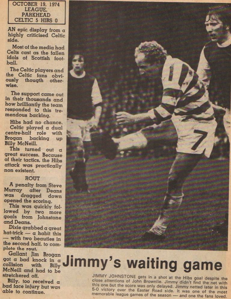 Press cutting from Celtic 5 Hibs 0 on 19 October 1974