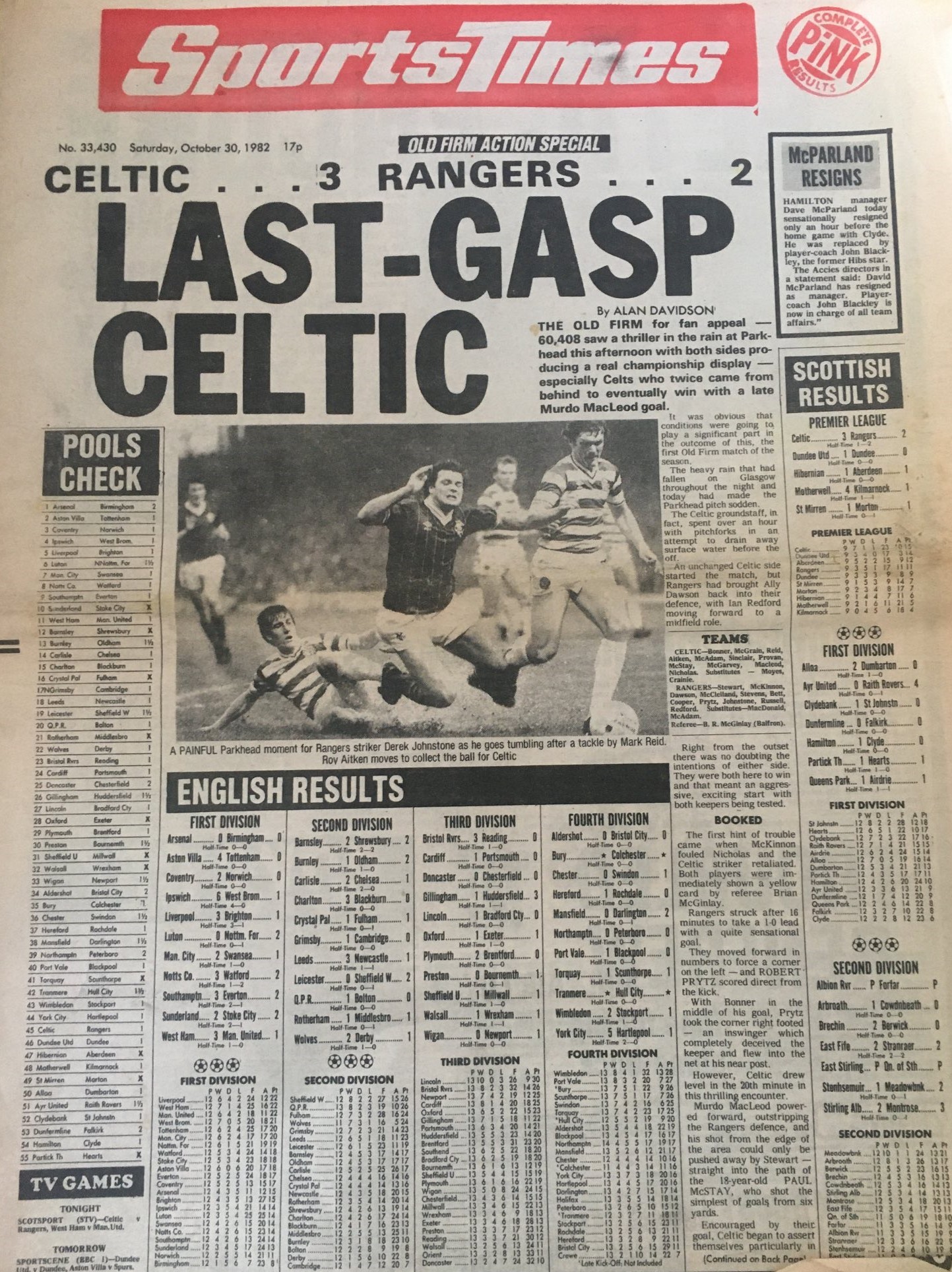 Celtic 3 Rangers 2, 30 October 1982