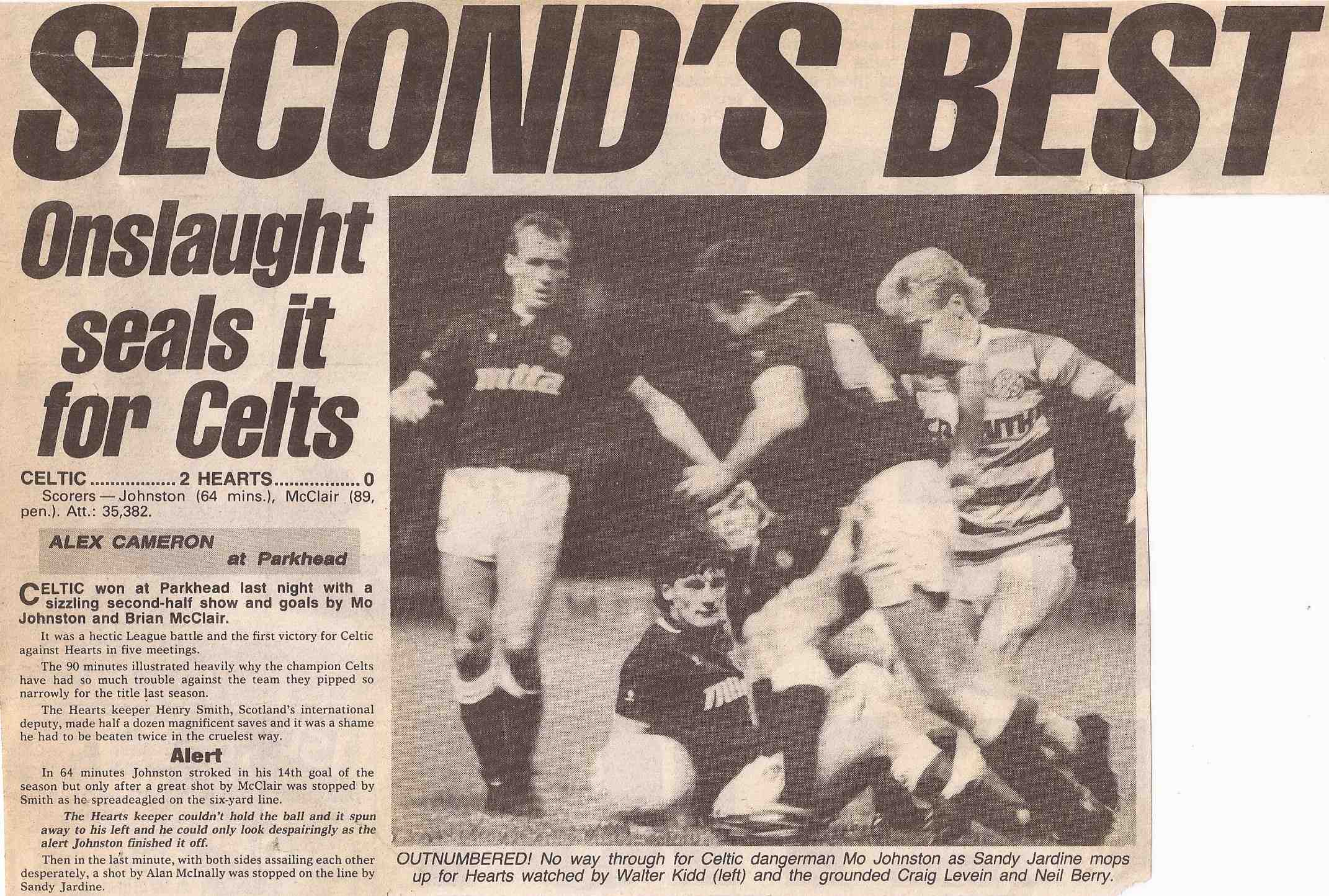 Celtic 2 Hearts 0, 8 October 1986