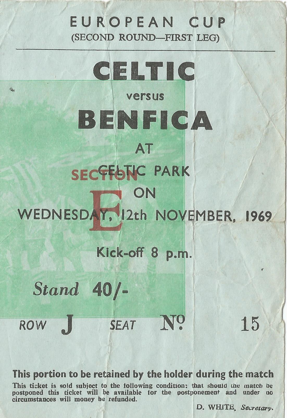 Celtic v Benfica match ticket 