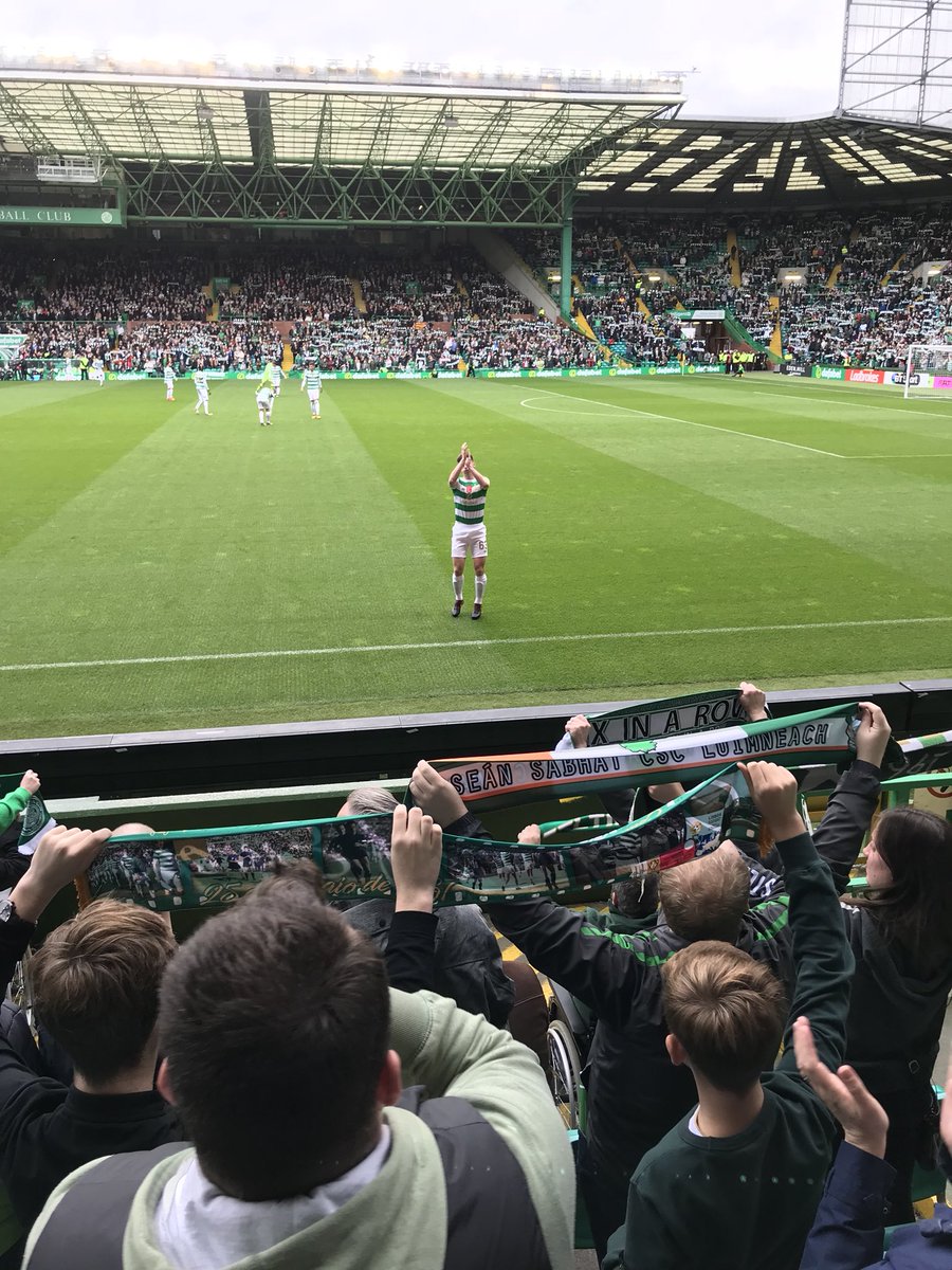 Kieran Tierney applauds the Celtic support