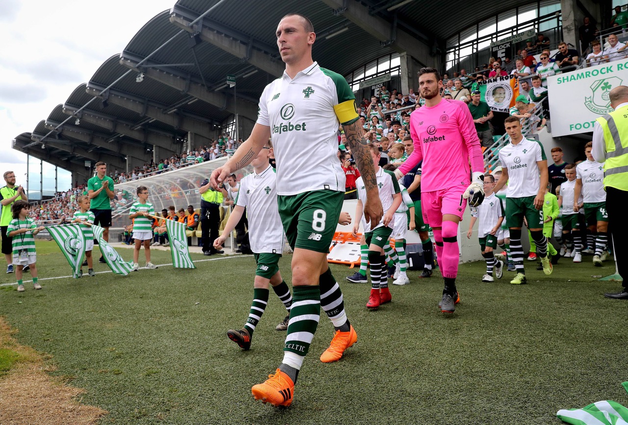 Shamrock Rovers vs Celtic Scott Brown leads Celtic out