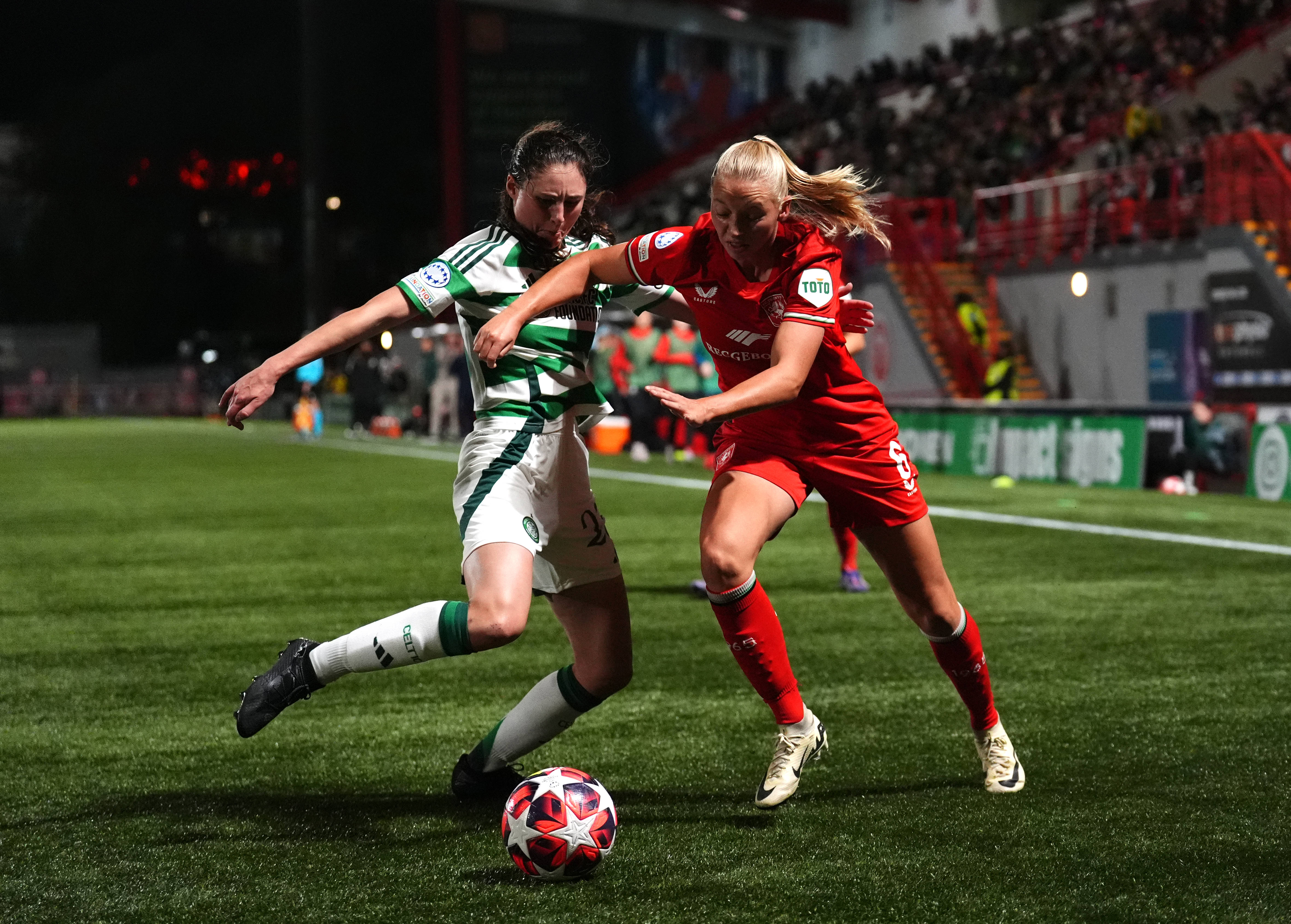 Celtic v FC Twente -  Emma Lawton battles for the ball