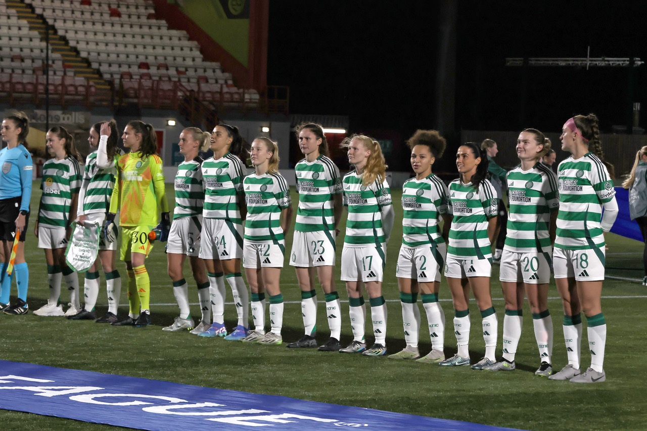 Celtic players at the Champions League anthem 