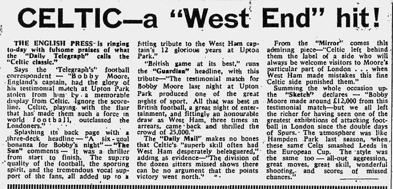 Press cutting - West Ham v Celtic, 1970