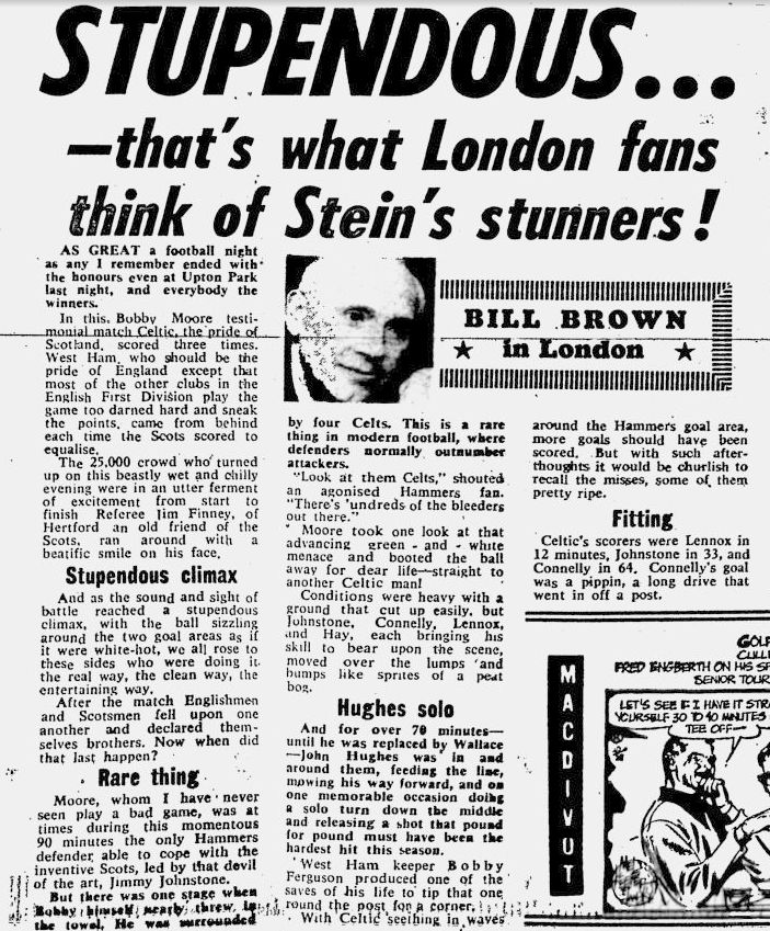 Press cutting - West Ham v Celtic, 1970
