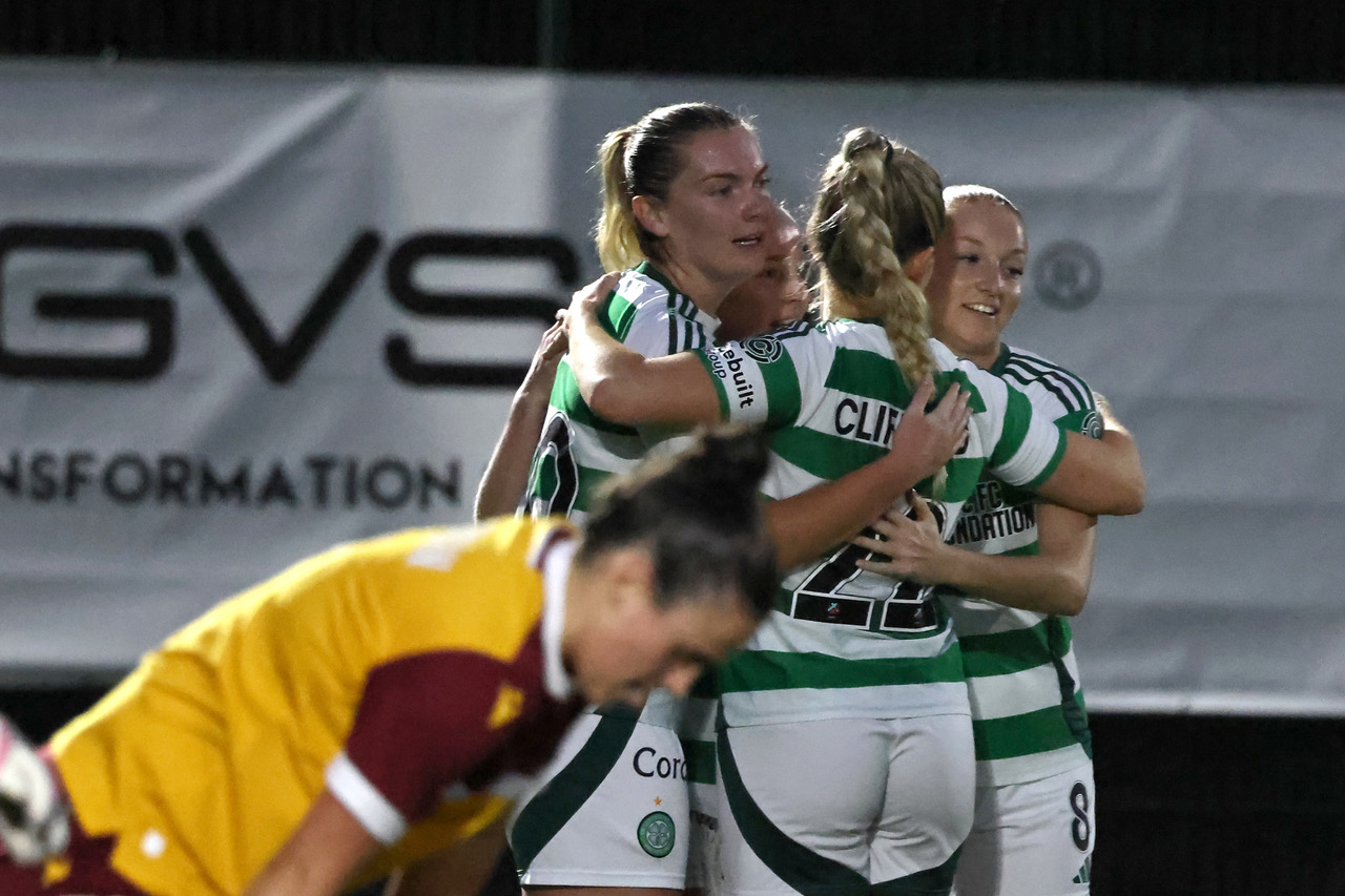 Noonan celebrates her goal against Motherwell.