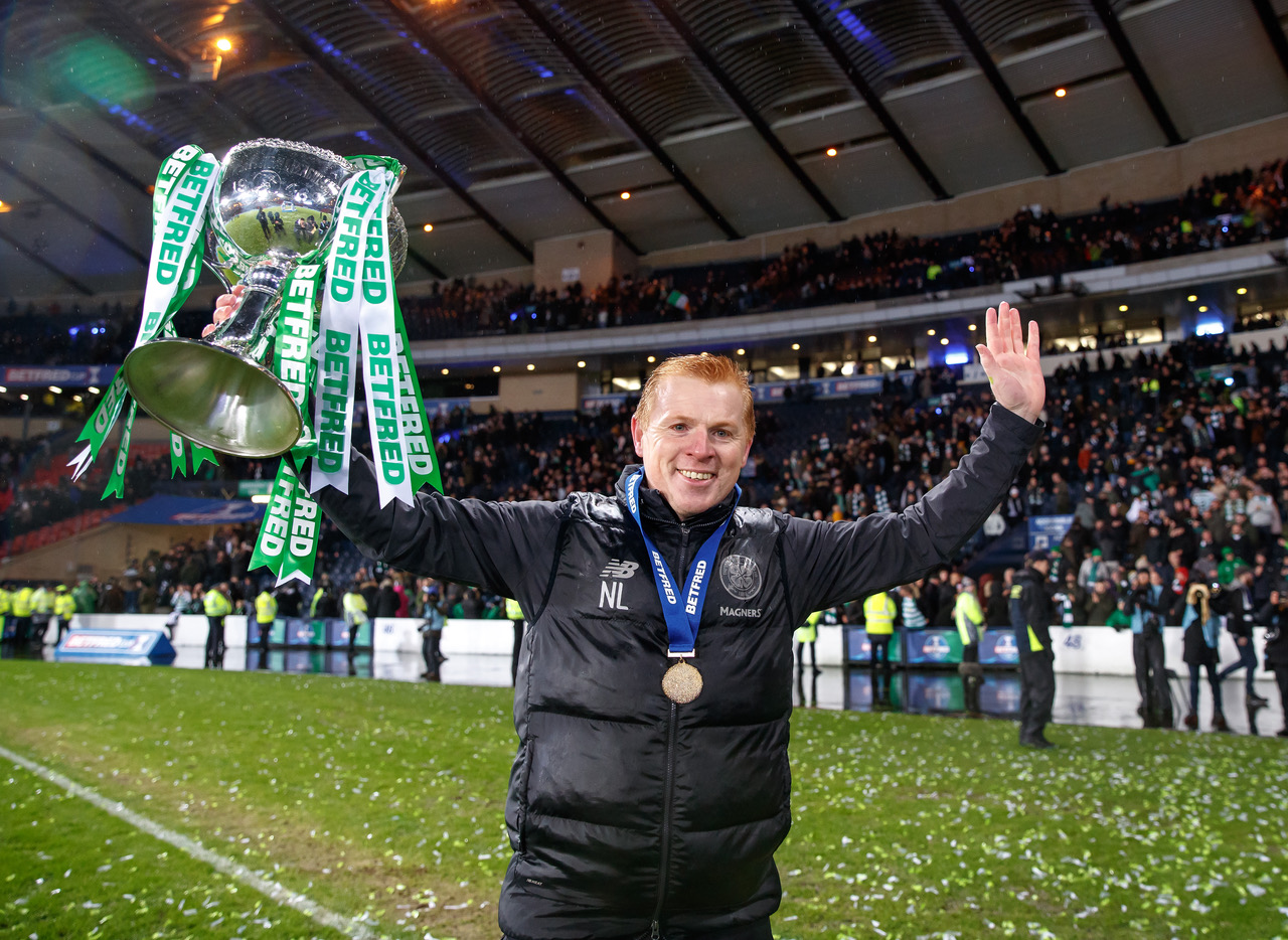 Neil Lennon with the League Cup