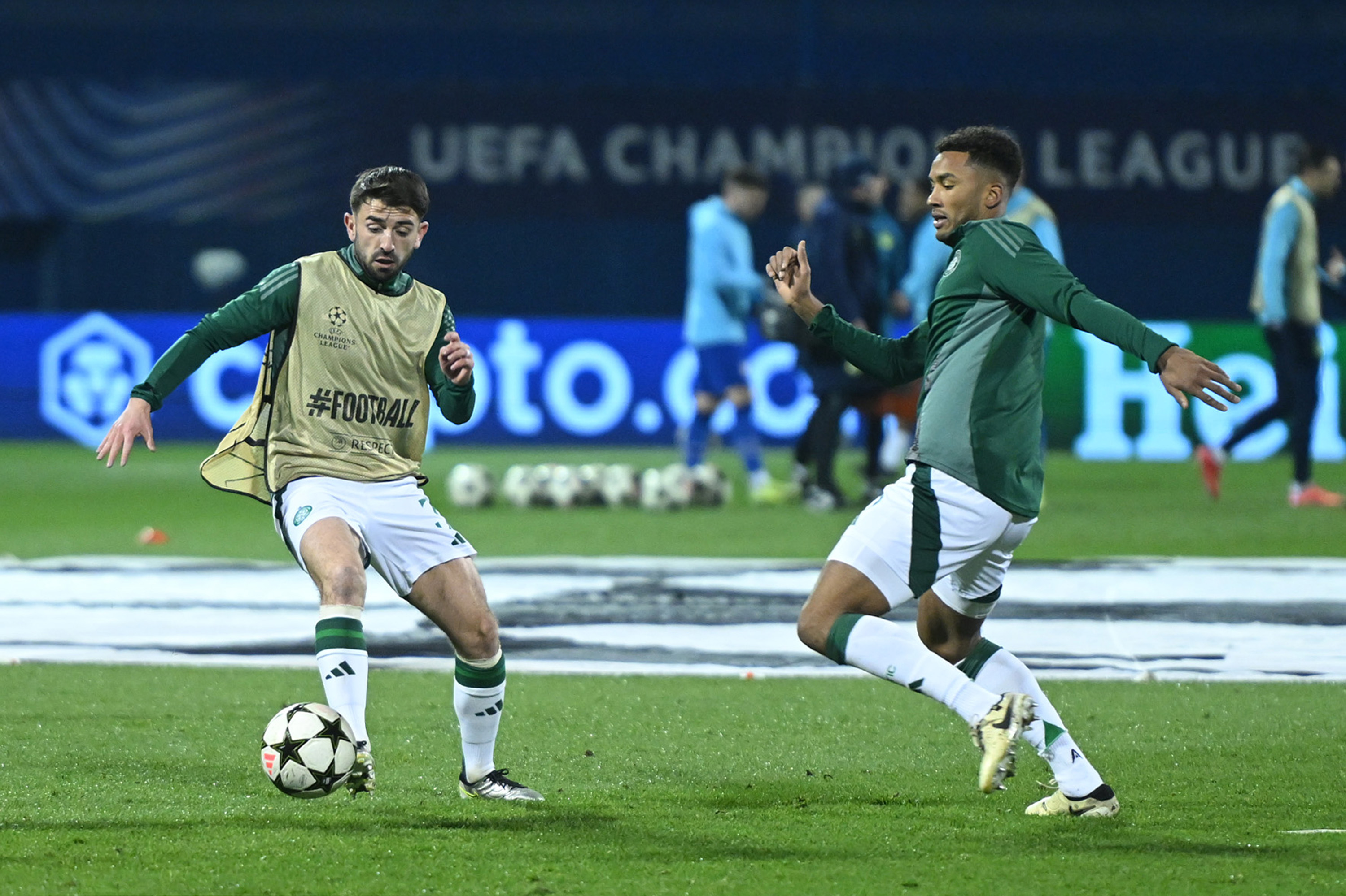 Celtic players warming up