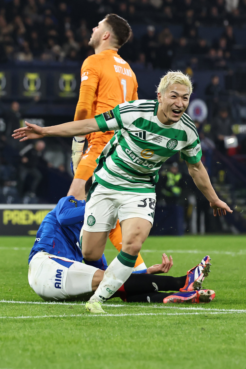 Daizen Maeda celebrates