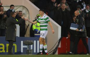 Brendan Rodgers shakes Kieran Tierney's hand