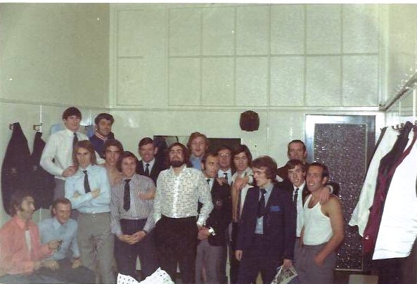 Clydebank players in the away dressing room at Celtic Park.
