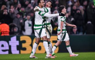 Reo Hatate celebrates with Adam Idah