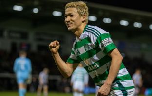 Daizen Maeda celebrates.