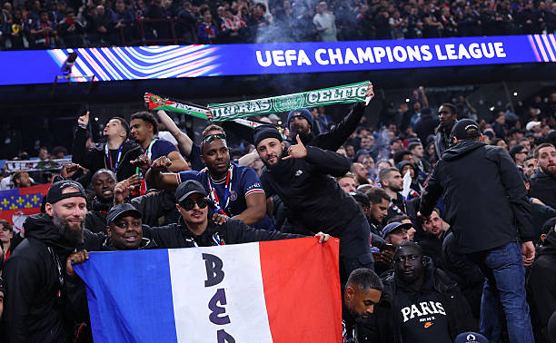 PSG fans with Celtic colours at Villa Park