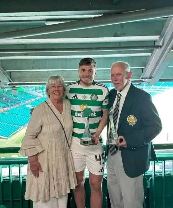 Kathryn Lennox, James Forrest and Bobby Lennox at Celtic Park