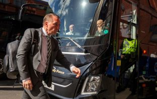 Brendan Rodgers arrives at Ibrox