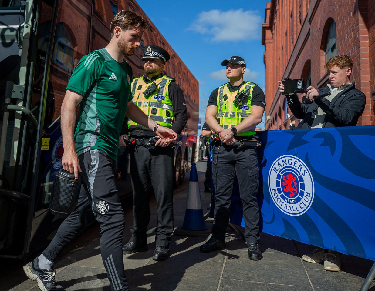 Anthony Ralston arrives at Ibrox
