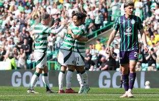 Reo Hatate of Celtic celebrates