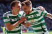 James Forrest of Celtic celebrates with Alistair Johnston