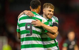 Adam Idah and James Forrest celebrate