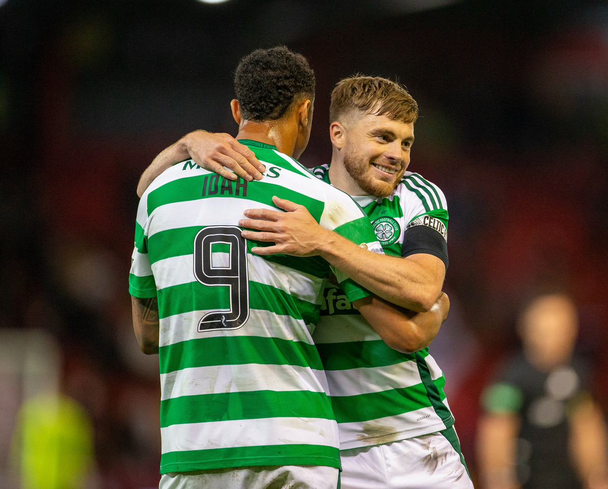 Adam Idah and James Forrest celebrate