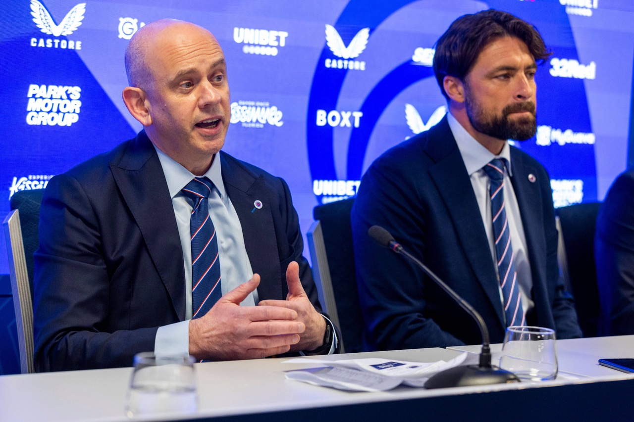 Russell Martin talks with the media alongside Chief Executive Officer Patrick Stewart