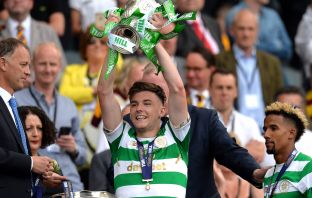 Kieran Tierney holds the Scottish Cup