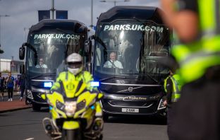 Celtic team buses arrive at Ibrox