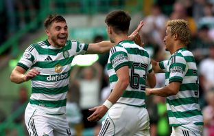 Daizen Maeda celebrates