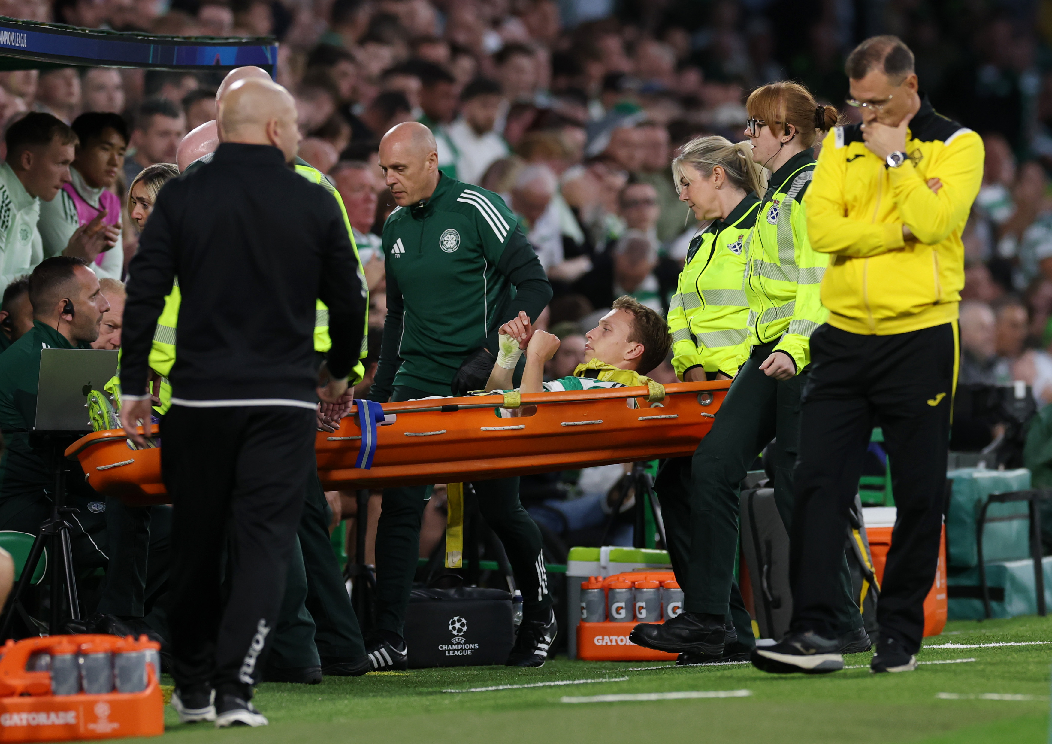 Alistair Johnston is stretchered off