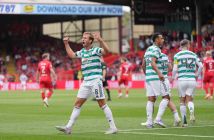 Benjamin Nygren of Celtic celebrates