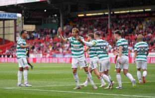Benjamin Nygren of Celtic celebrates