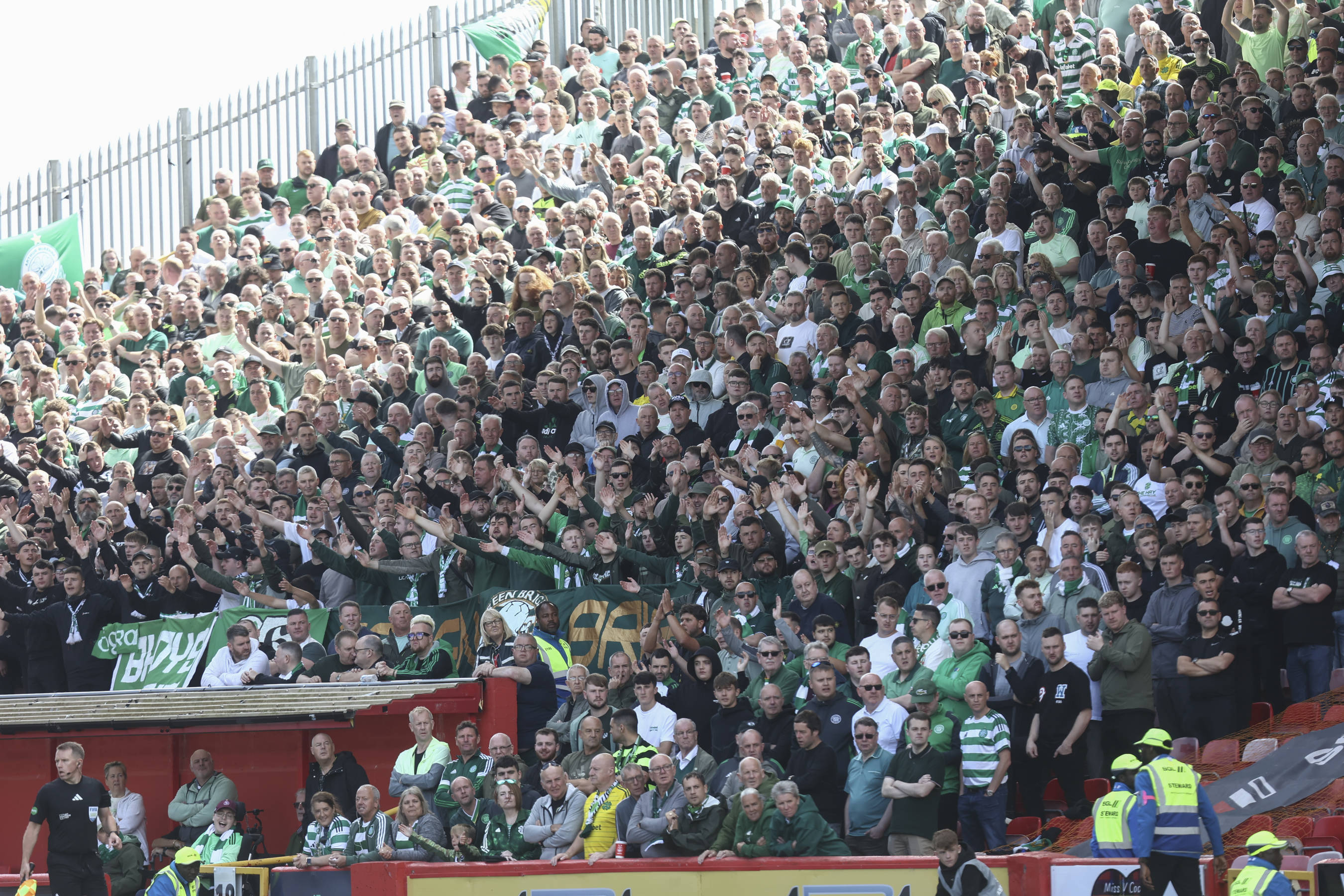 The Celtic support at Pittodrie