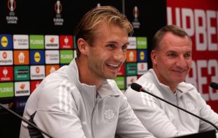 Brendan Rodgers and Benjamin Nygren in Belgrade