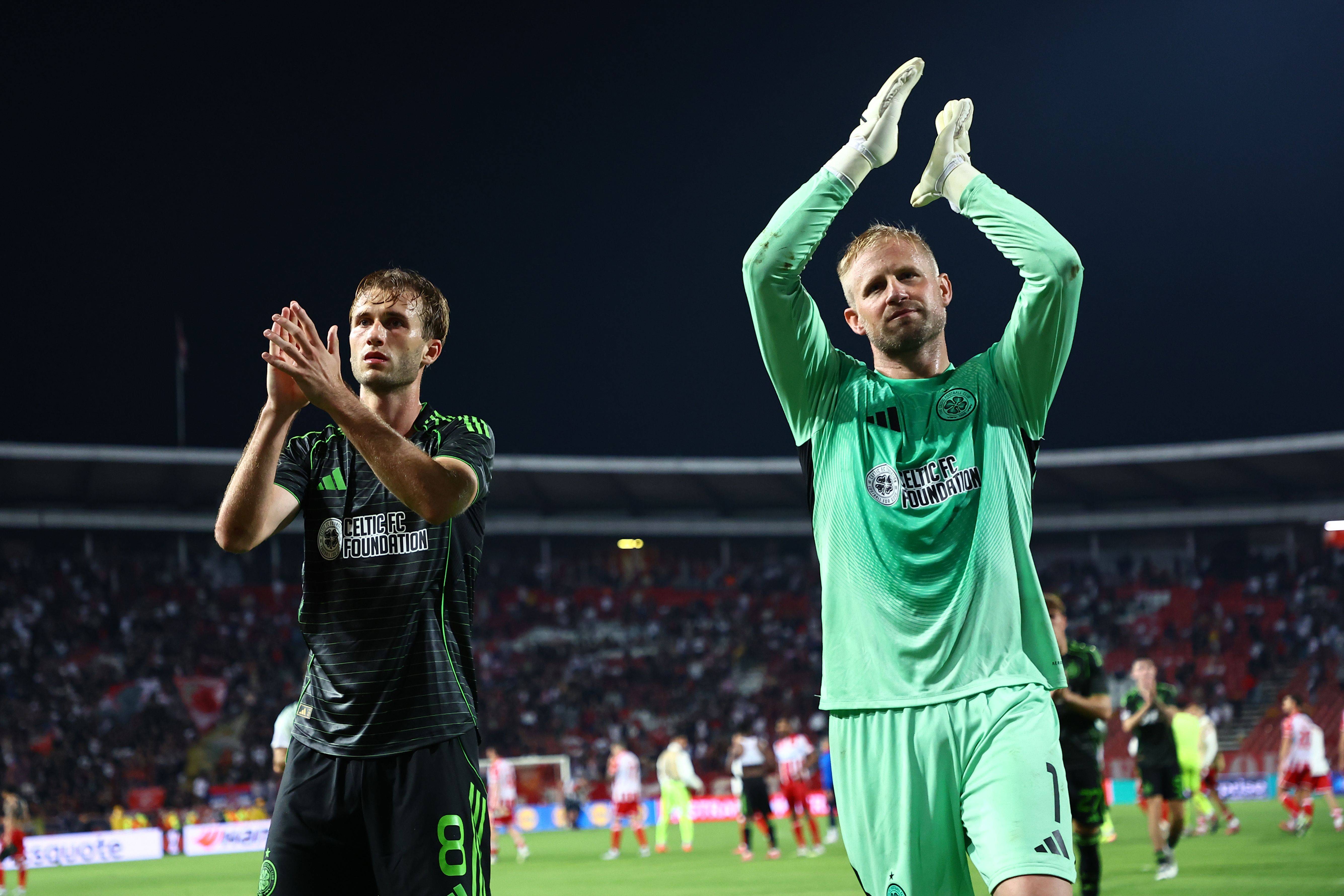 Benjamin Nygren and Kasper Schmeichel of Celtic