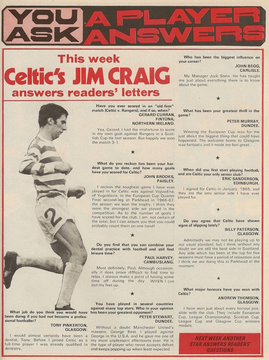Celtic legend and Lisbon Lion Jim Craig
