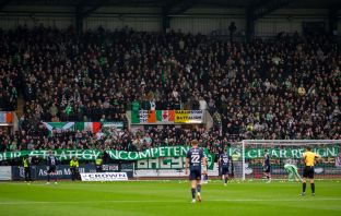 Celtic fan protest at Dens Park